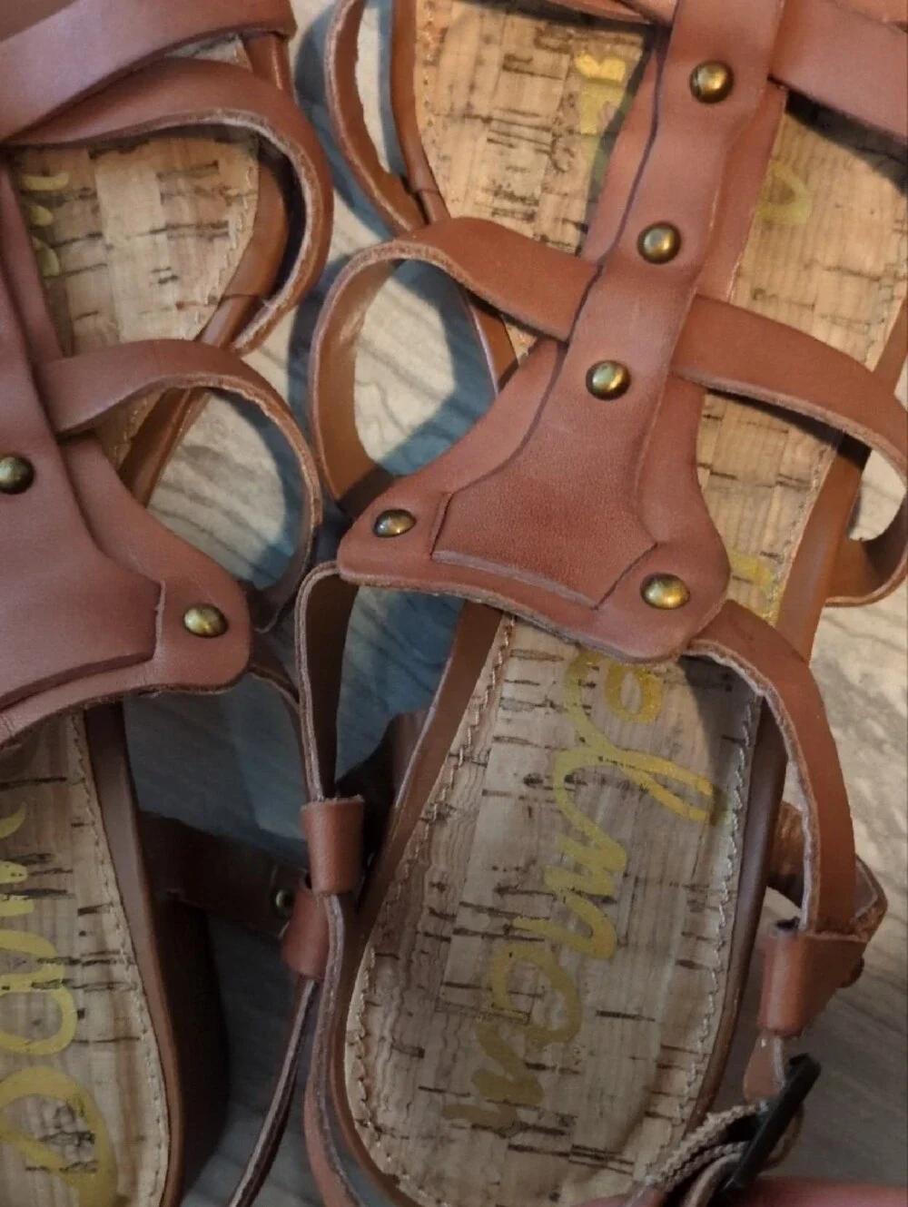Sam Edelman Brown Strappy T‑Bar Sandals - Picture 2 of 4